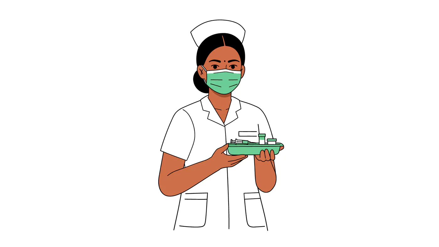 Masked Nurse with Medication Tray
