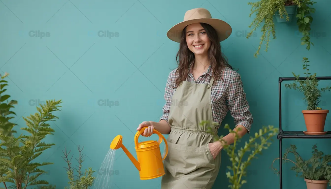 Smiling Gardener with Watering Can