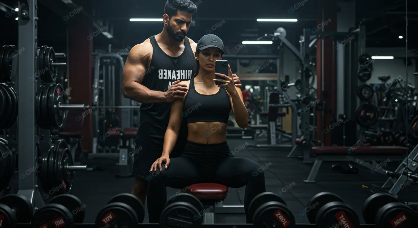 Fitness Couple's Gym Mirror Selfie