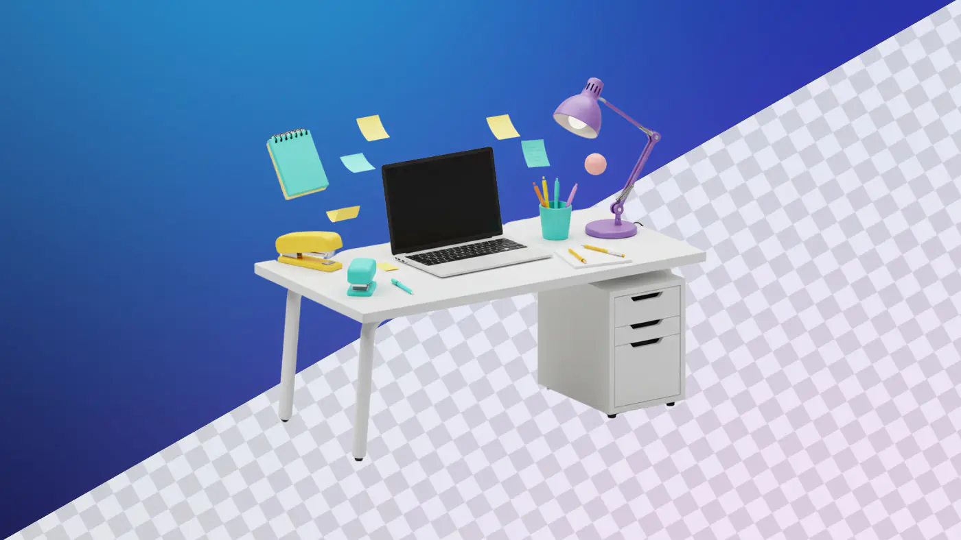 Modern workspace setup with laptop and office supplies