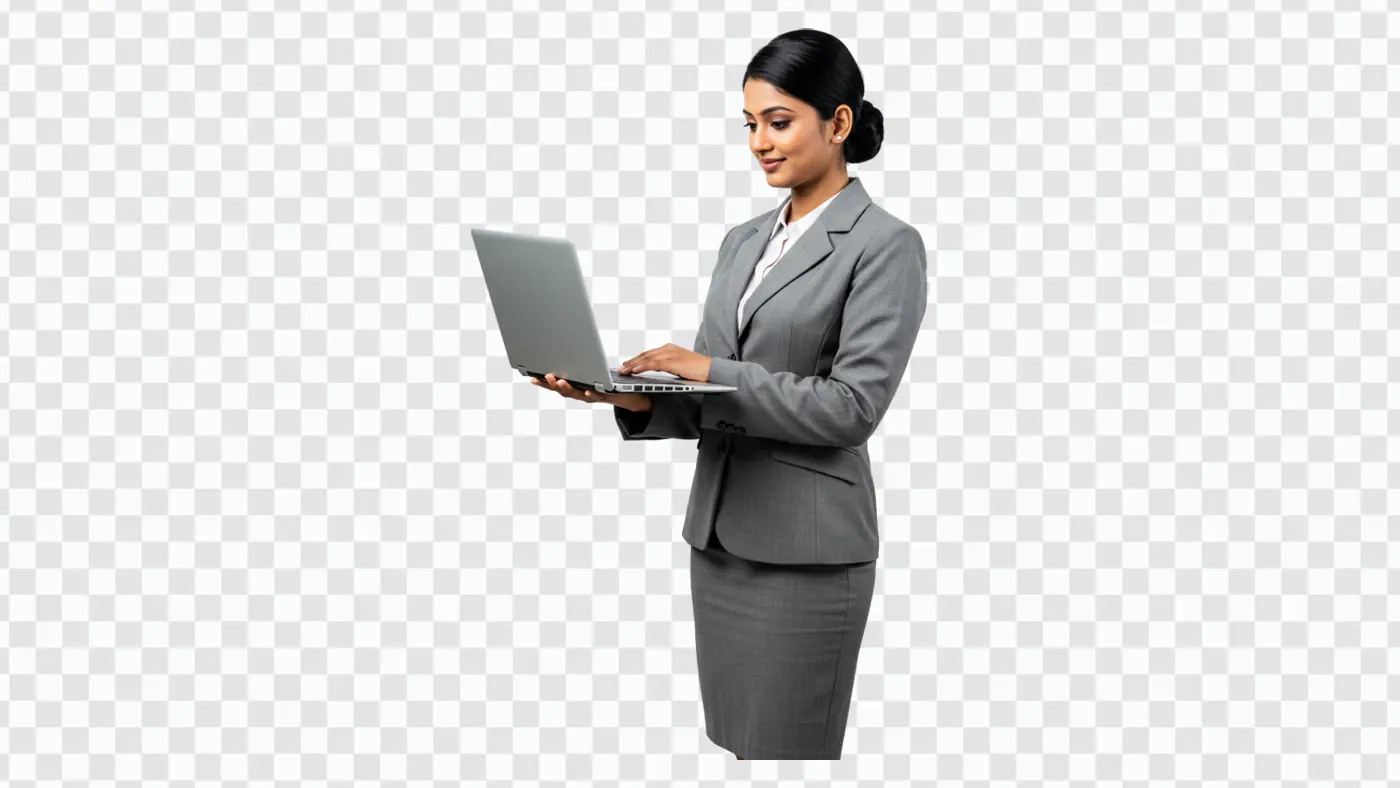 Indian Businesswoman Laptop Professional Attire PNG