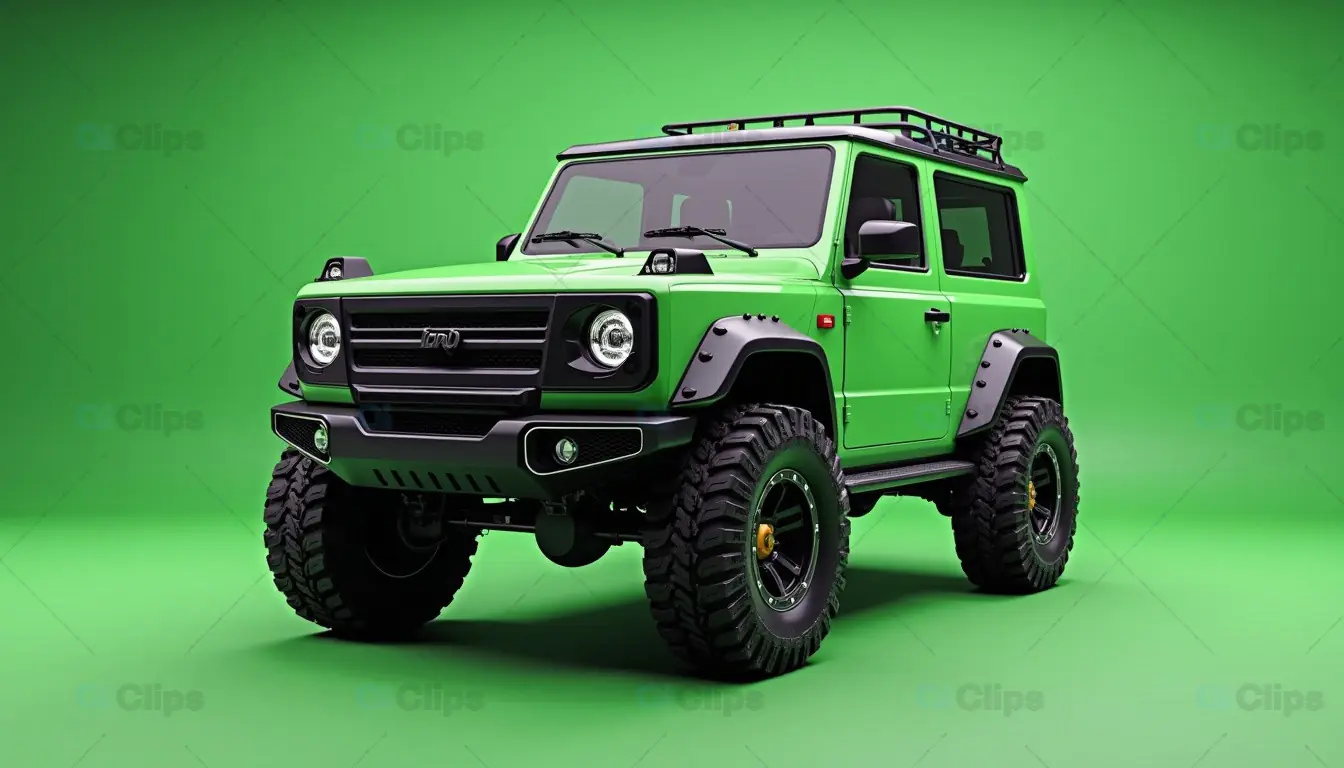 Green Off-Road SUV with Green Screen Background