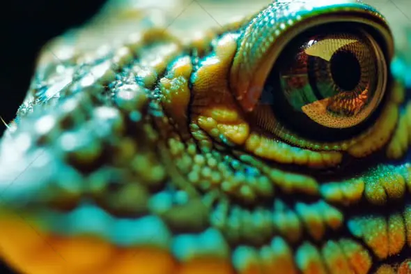 Macro Close-Up of Reptile Eye and Textured Scales