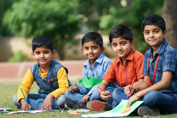 Enhanced Young Students Studying Outdoors