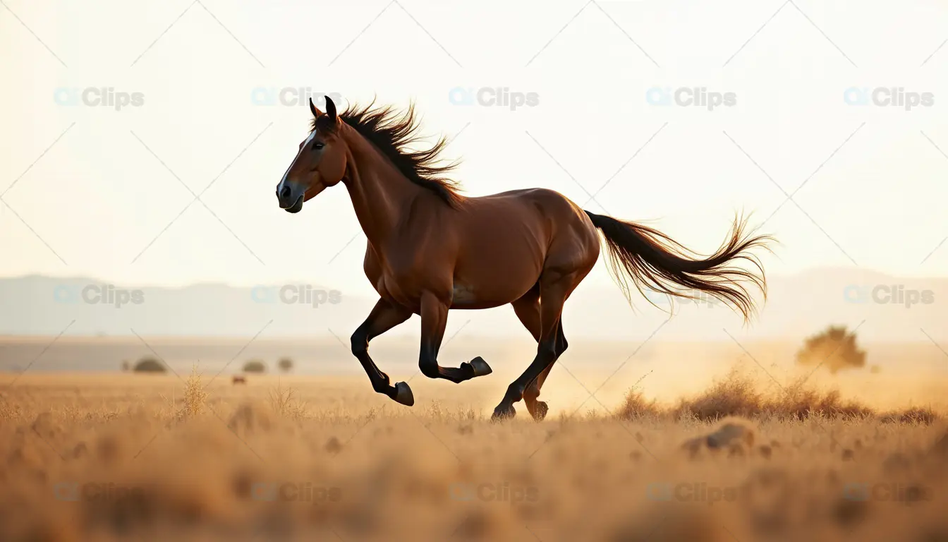 Galloping Wild Horse in Desert Landscape