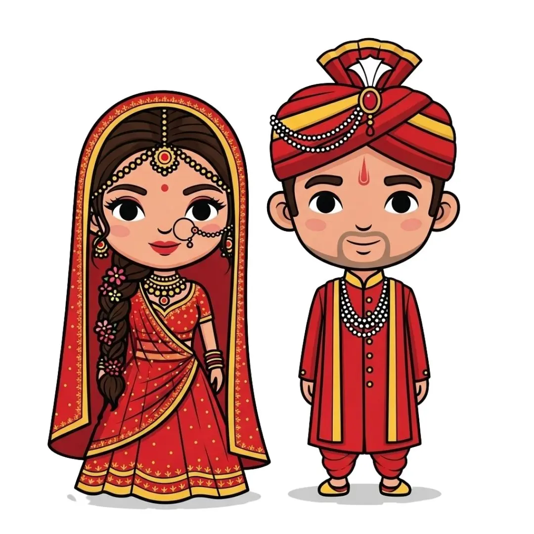 Adorable Indian Bride and Groom Wedding Clipart PNG