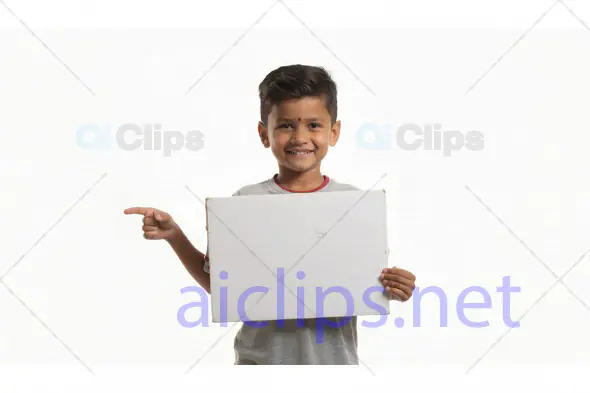Smiling Boy Holding Blank Signboard