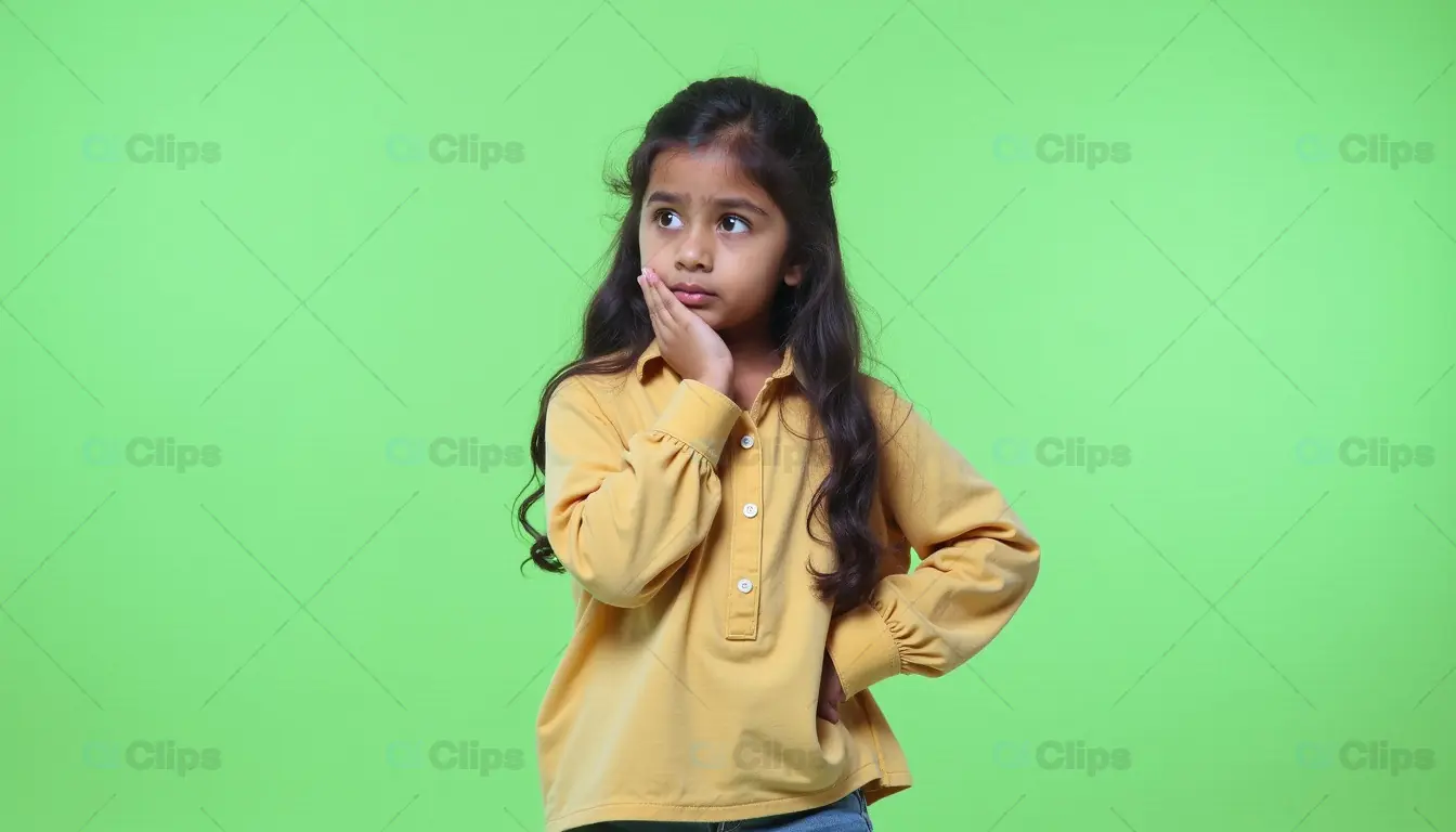 Pensive Young Girl with Hand on Face