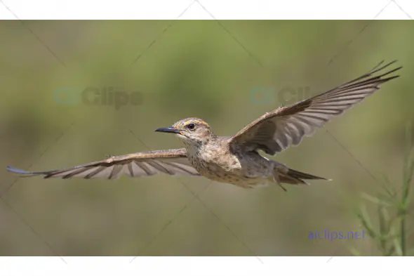 Bird in Flight Over Green Background