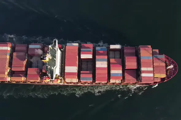 Aerial View of Massive Container Ship