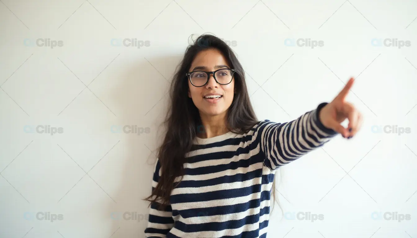 Woman Pointing and Smiling
