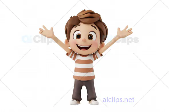 Excited Boy 3D Avatar with Arms Raised
