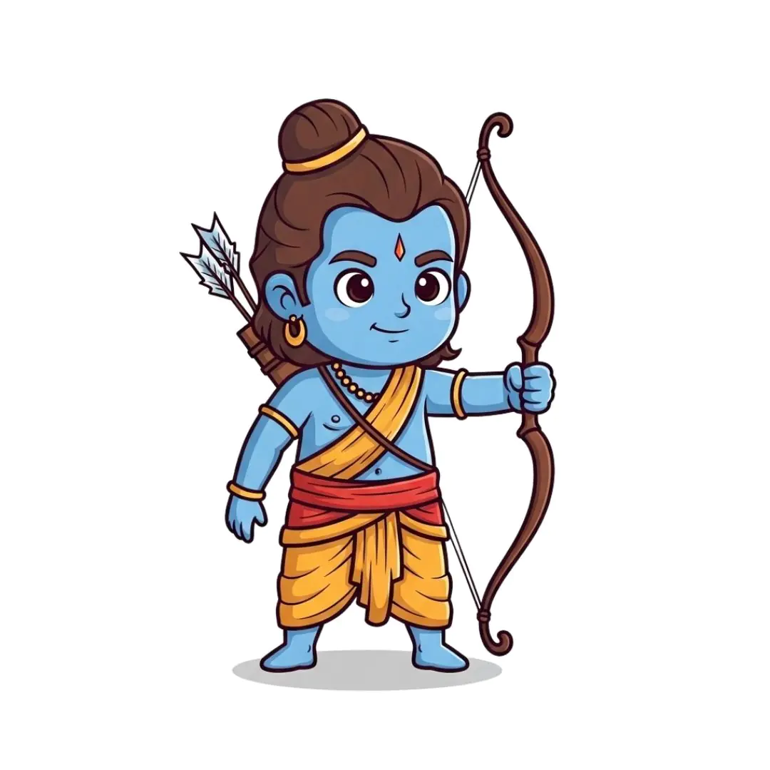 Cute Cartoon Lord Rama Character Holding Bow Arrow