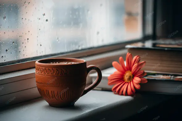 Rustic Comfort: Rainy Day Window Scene