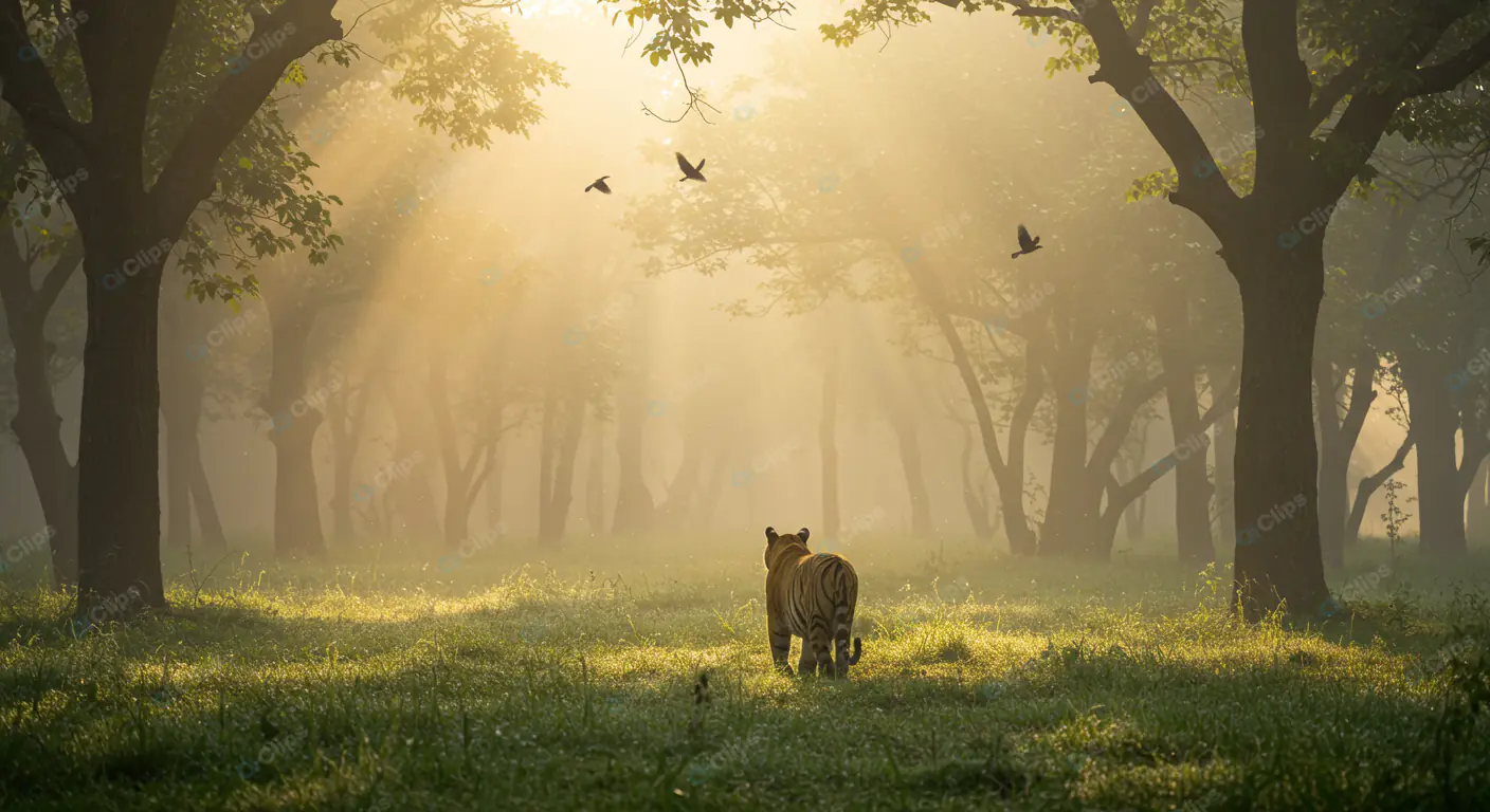 Serene Dawn: Tiger's Forest Journey