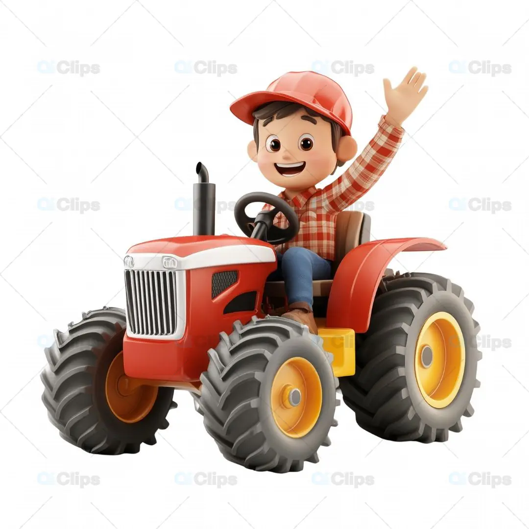 3D Animated Farm Boy on Tractor