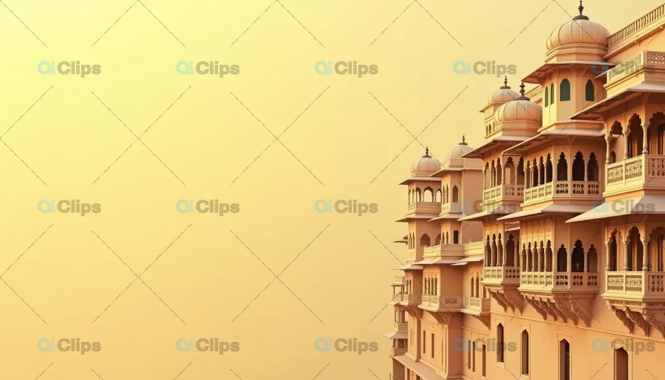 Traditional Indian Palace Architecture Against a Golden Sky
