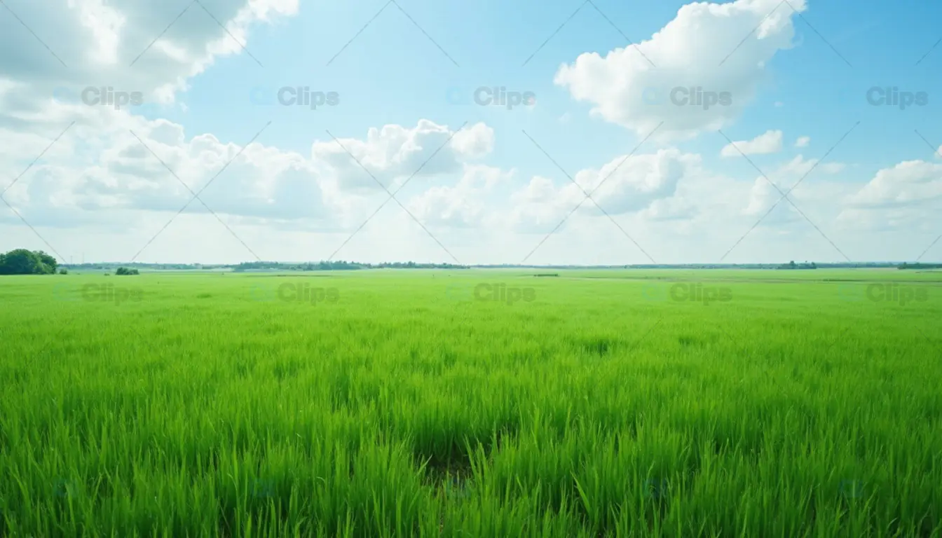 Green Field Under Blue Sky with White Clouds