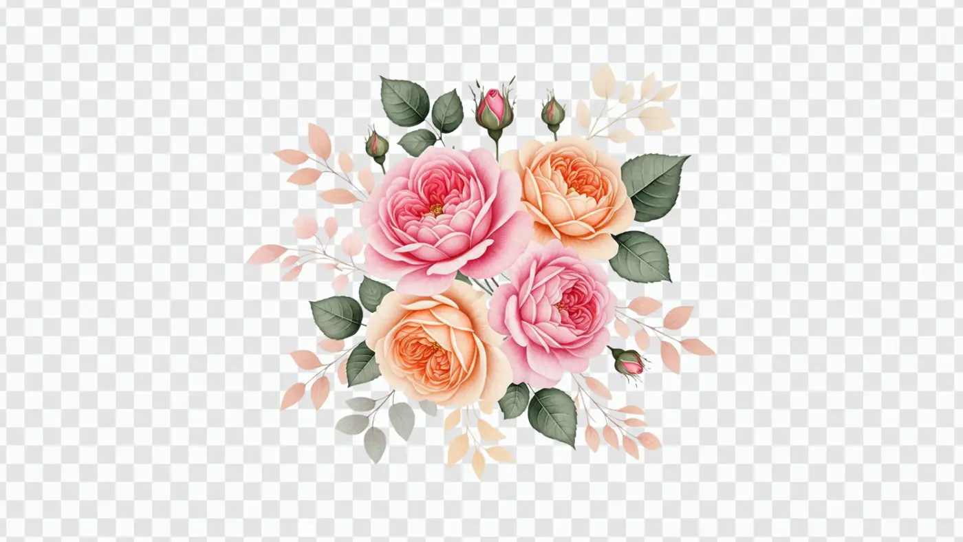 Romantic Pink and Peach Rose Arrangement PNG