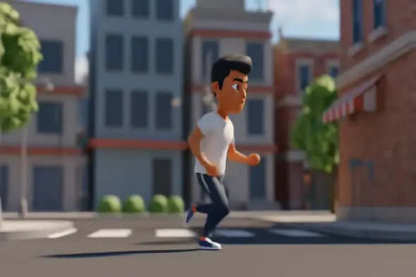 Animated Character Jogging in Urban Setting