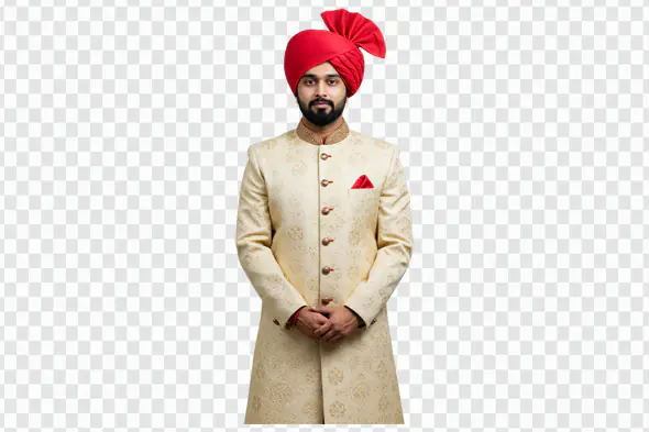 Regal Indian Groom in Beige Sherwani PNG Clipart