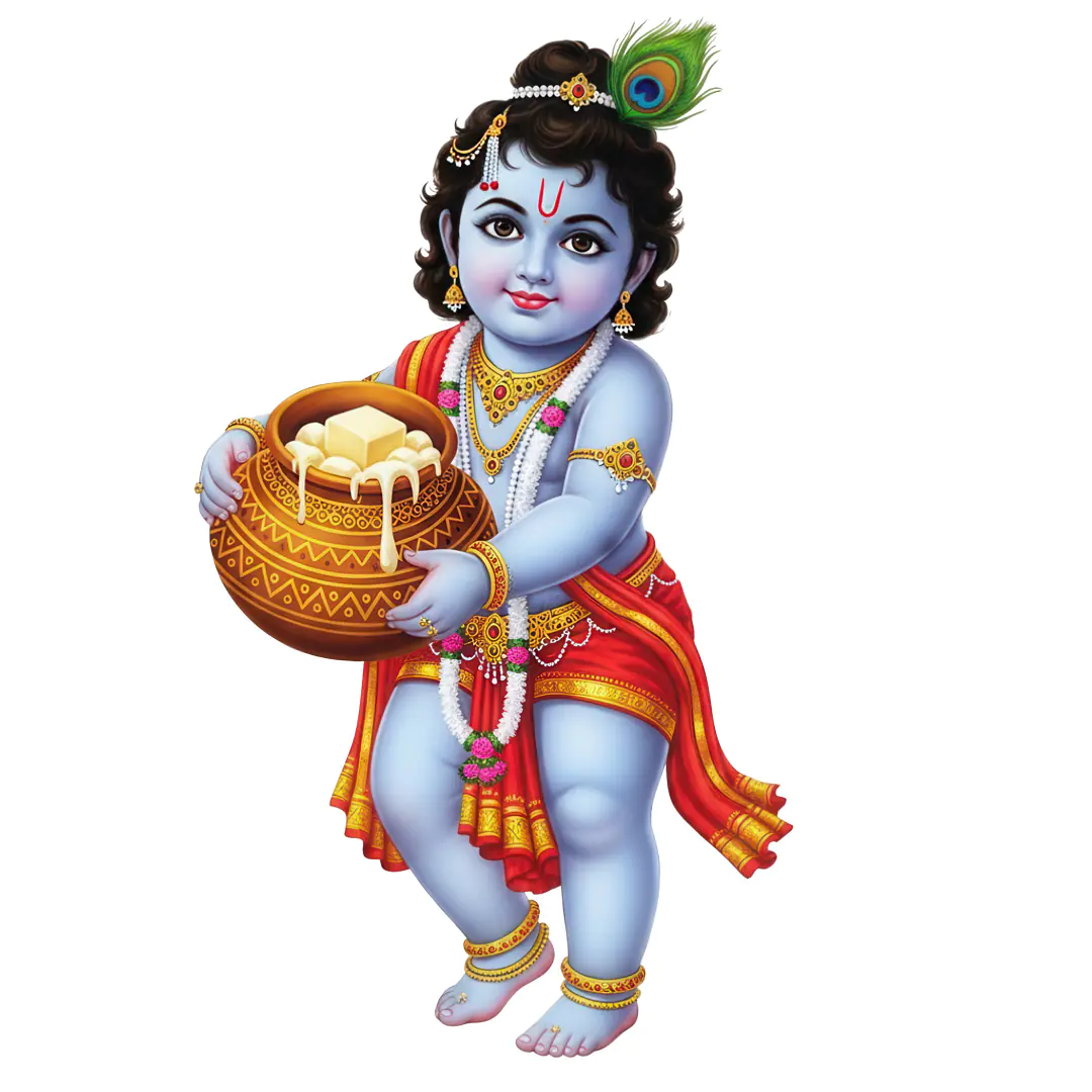 Playful Krishna Holding Butter Pot Clipart PNG