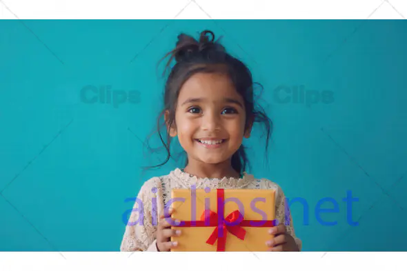 Happy Girl Holding Gift Box