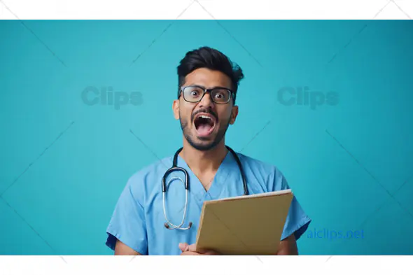 Surprised Doctor Holding Clipboard