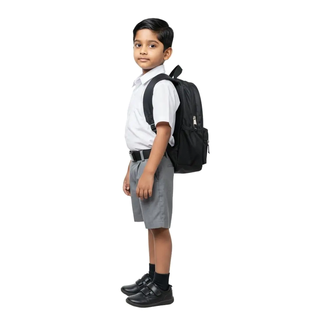 Young Schoolboy in Uniform with Backpack PNG