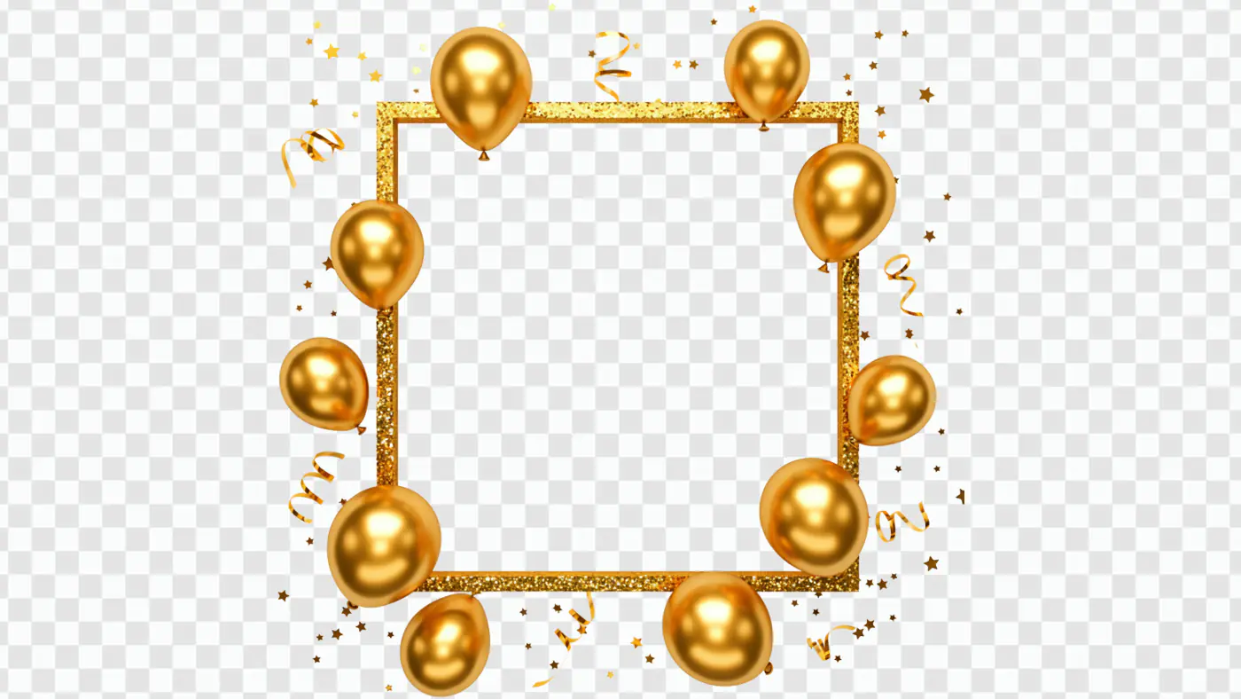 Glittering Gold Balloon Frame Celebration PNG Clipart