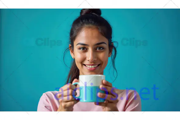 Smiling Woman Holding Coffee Mug 1