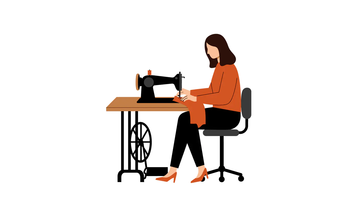 Seamstress at Vintage Machine Vector