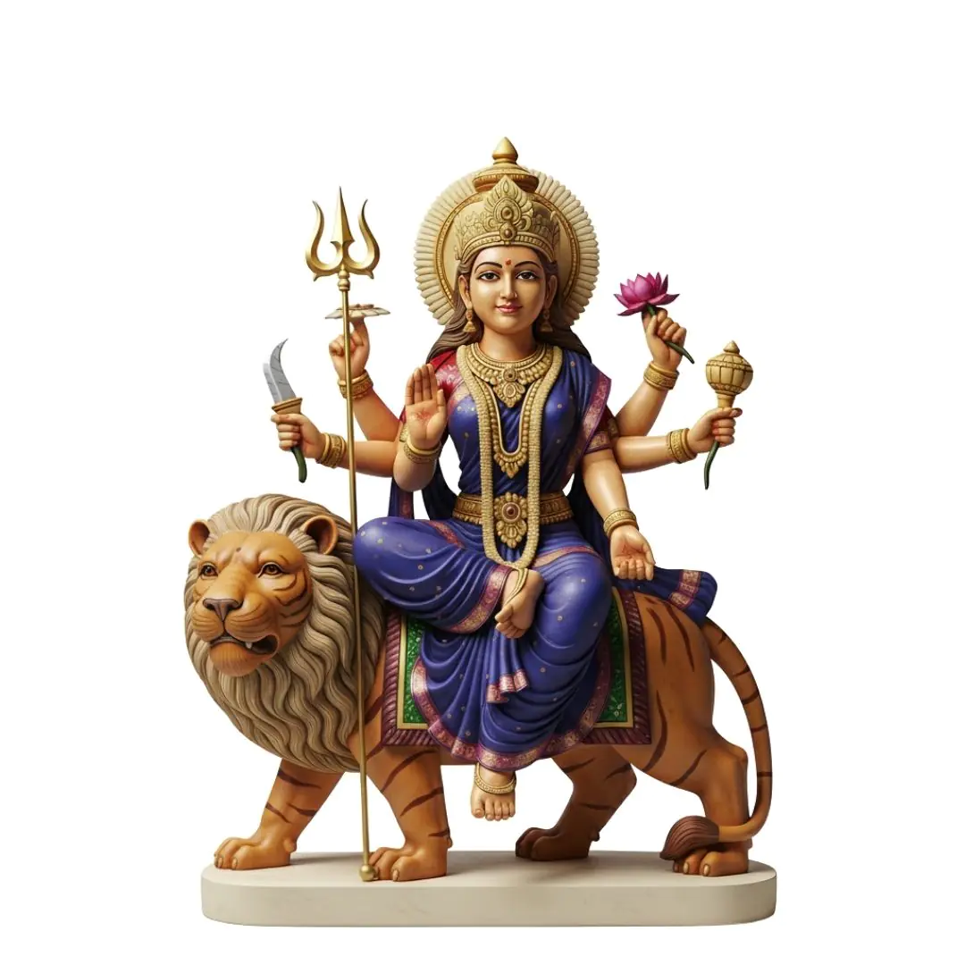 Divine Goddess Riding Lion Statue Clipart PNG