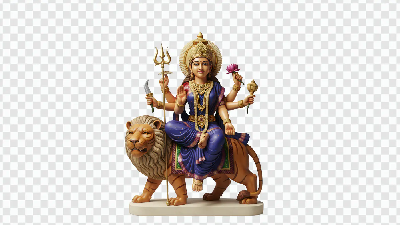 Divine Goddess Riding Lion Statue Clipart PNG