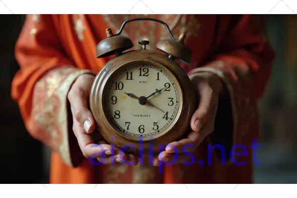 Vintage Alarm Clock Held in Hands