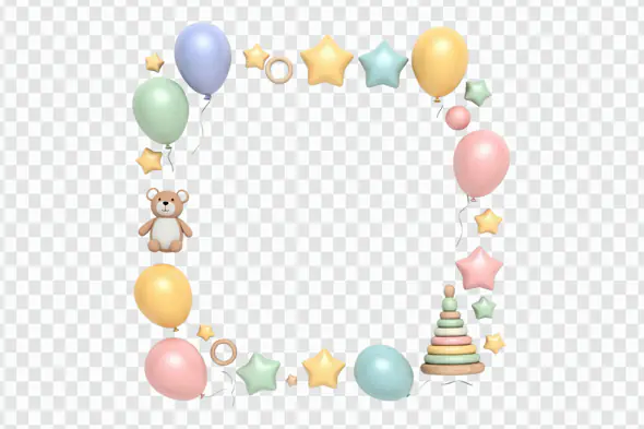 Whimsical Baby Toys Birthday Frame PNG Clipart