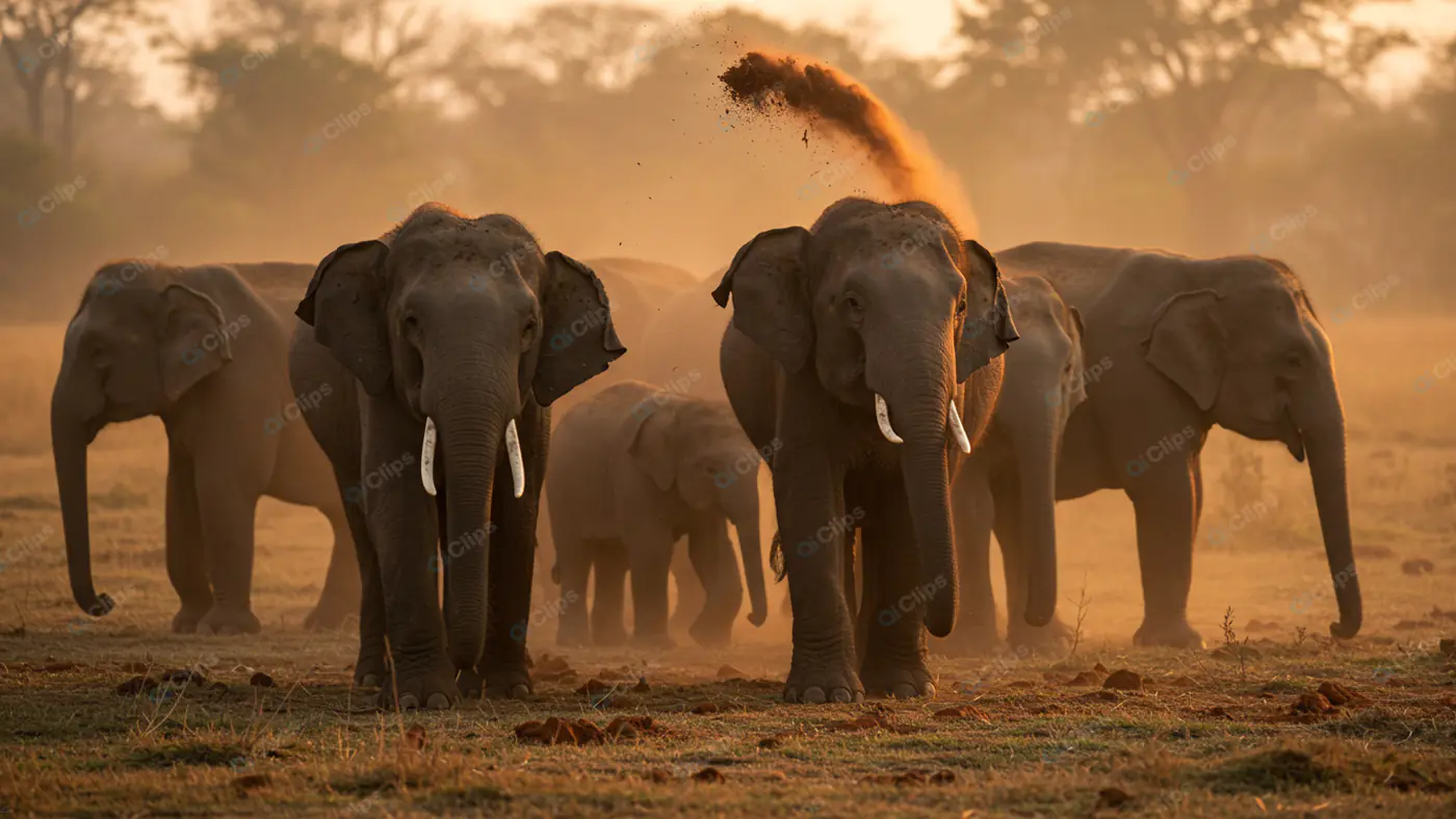Elephant Herd at Golden Hour