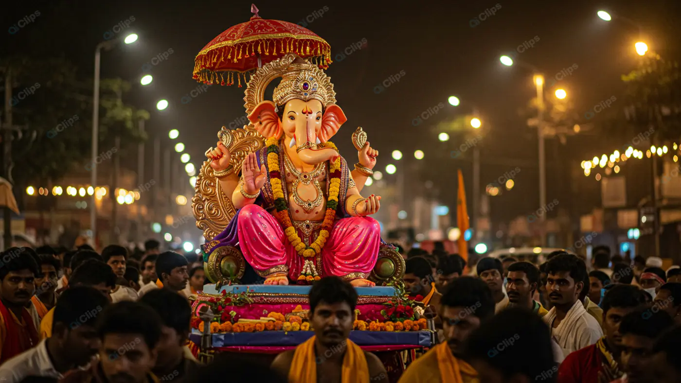 Illuminated Ganesha Procession at Night