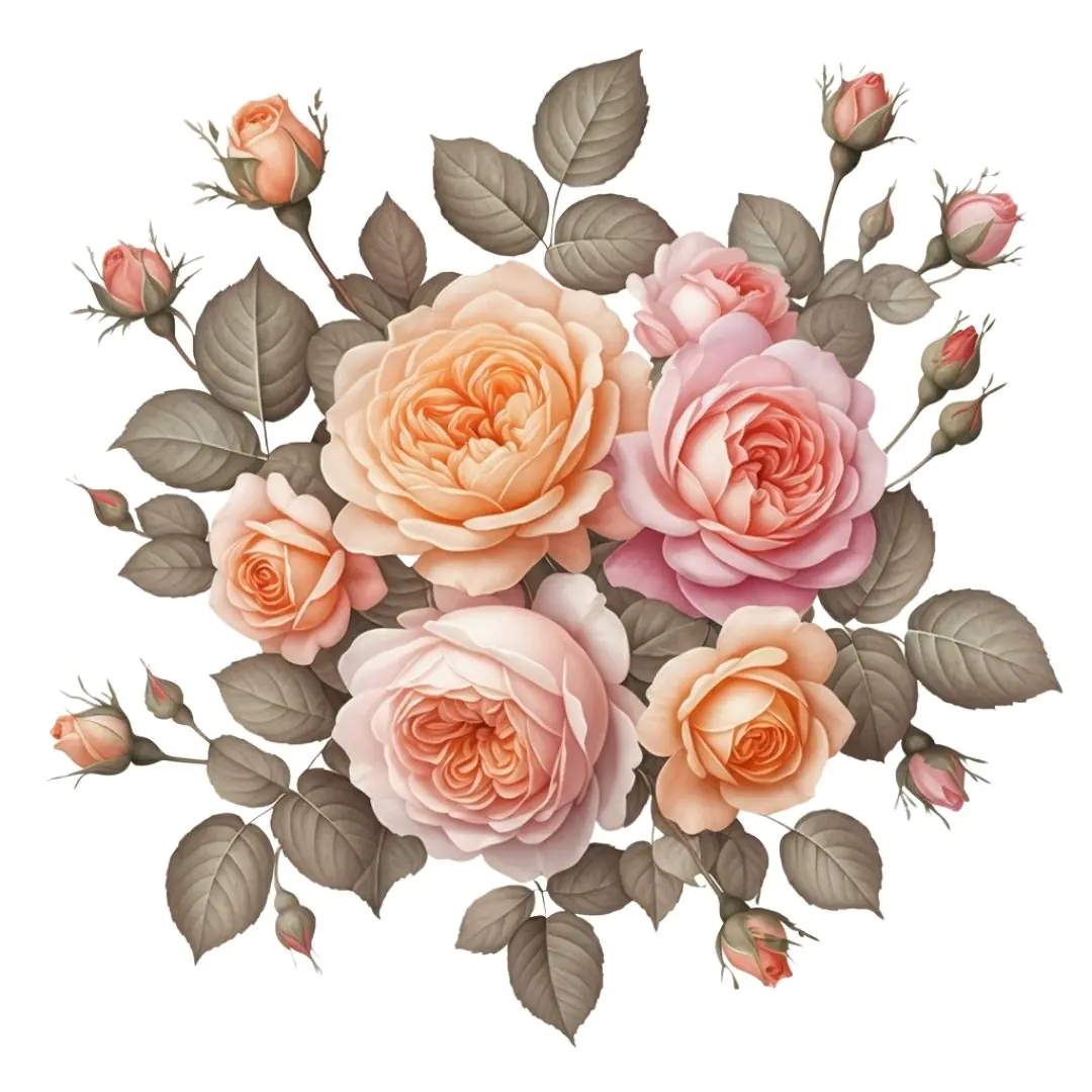 Vintage Peach Rose Bouquet Illustration PNG
