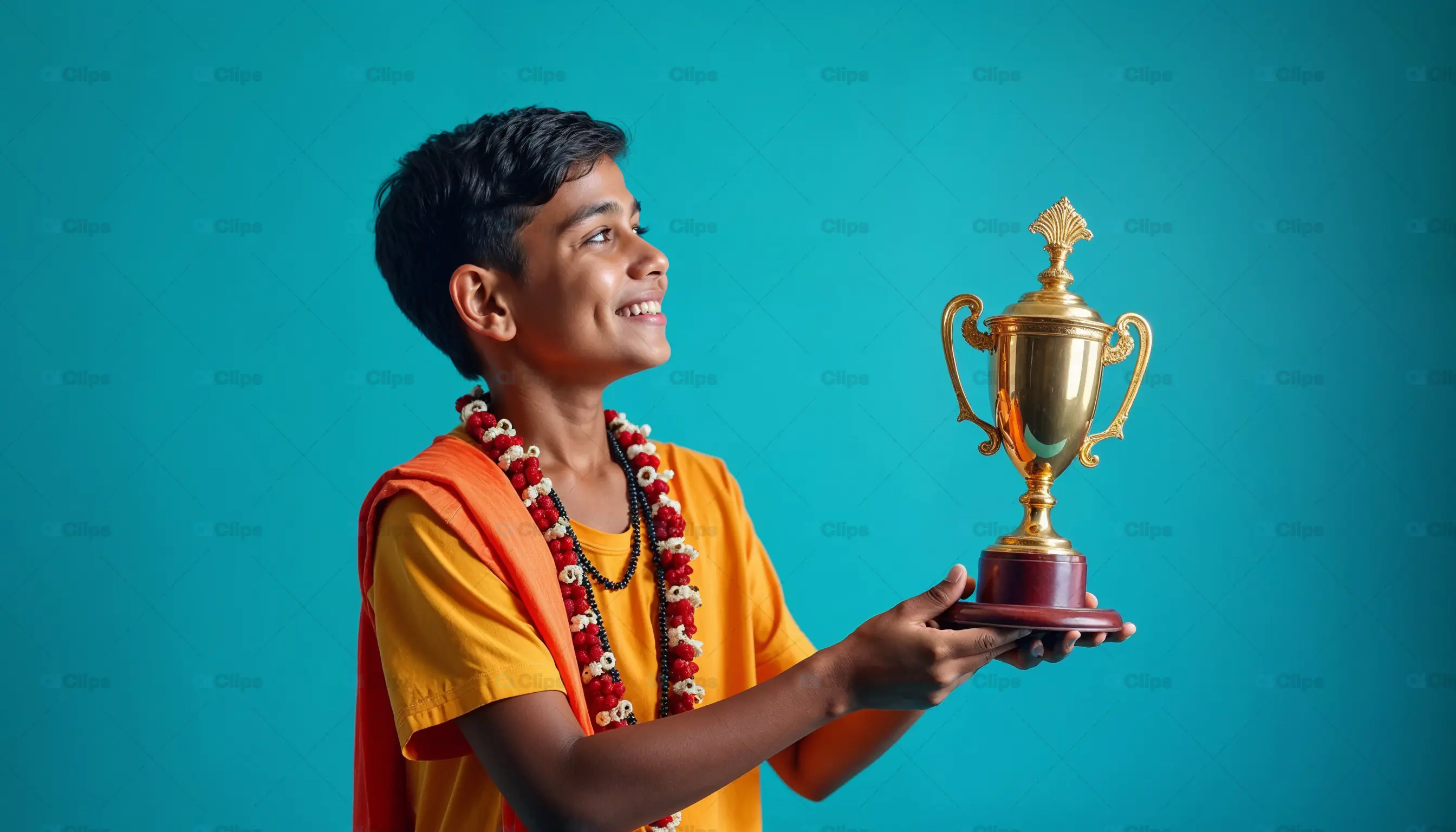 Smiling Boy Holding Trophy 1