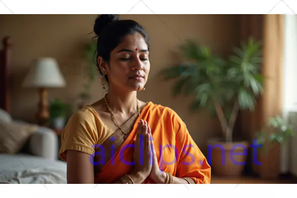Indian Woman Meditating Indoors