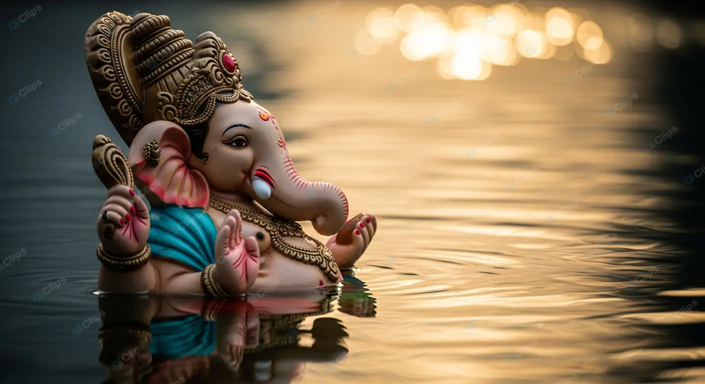 Ganesha Idol in Golden Waters