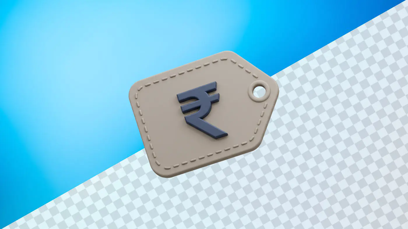 Indian rupee symbol on beige price tag