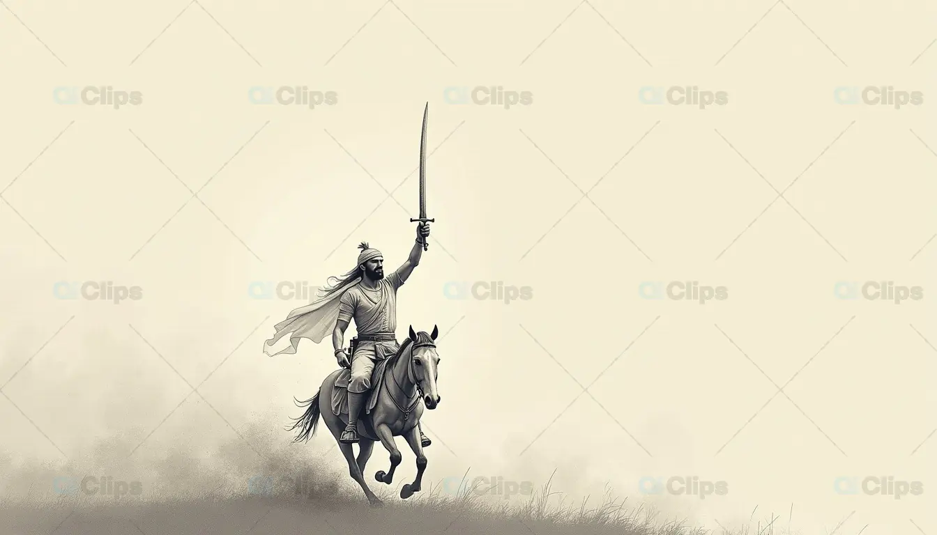 Heroic Warrior on Horseback with Raised Sword