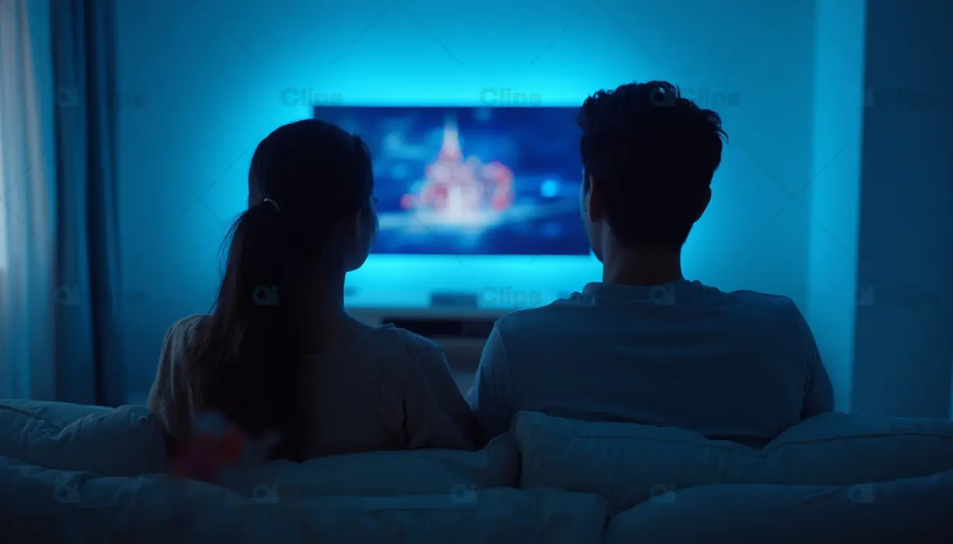 Couple Watching TV in Cozy Lighting