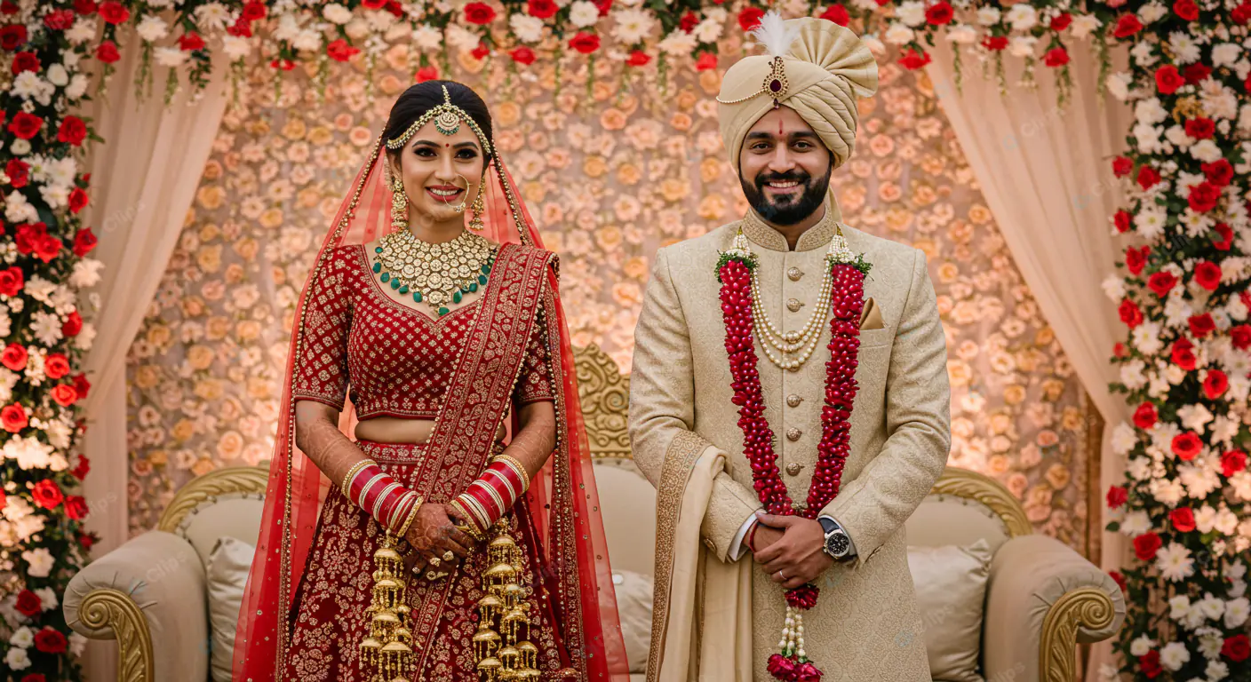 Radiant Newlyweds in Traditional Indian Attire