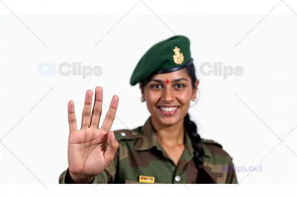 Indian Army Woman Showing Open Hand Gesture