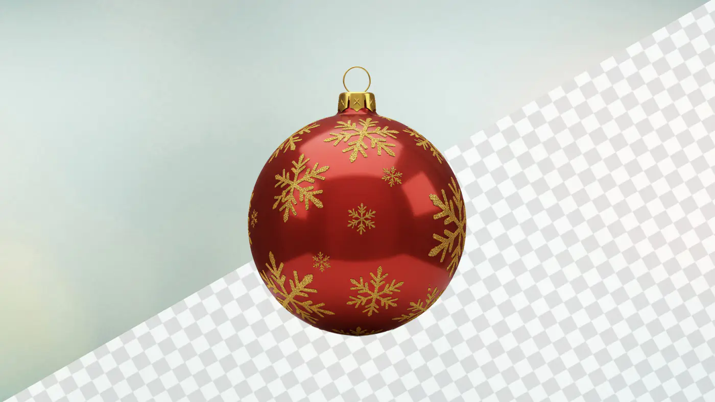 Red Christmas bauble with golden snowflake pattern