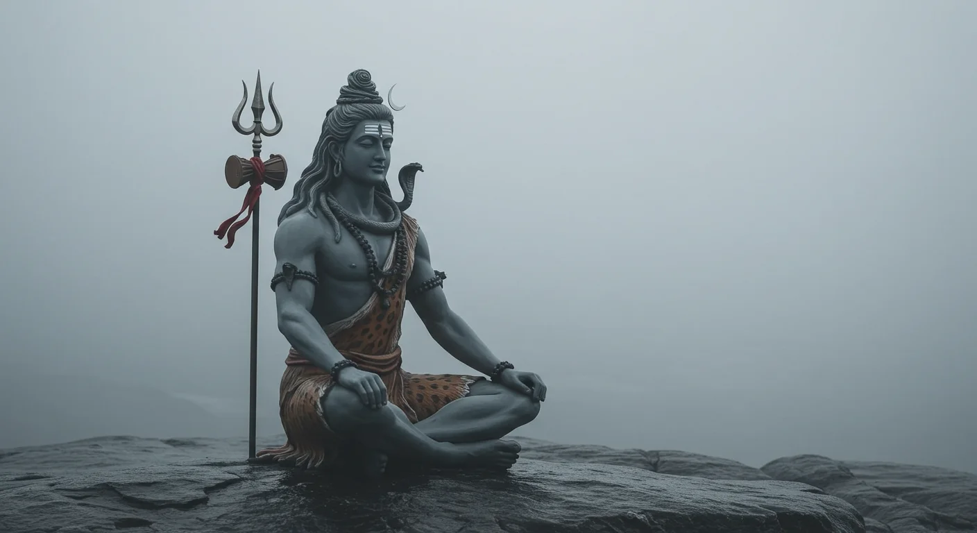 Lord Shiva Meditating on a Misty Mountain Cliff