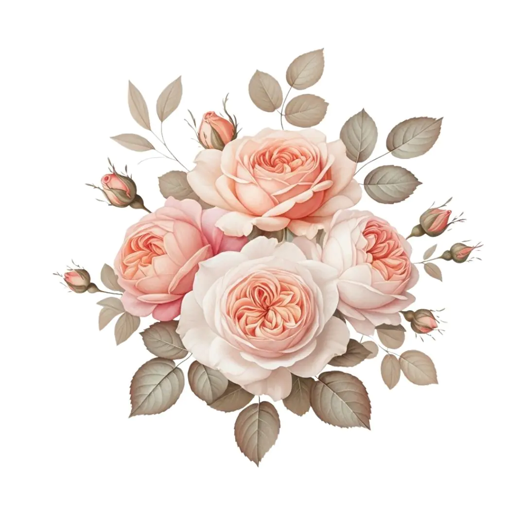 Blush Peach Rose Cluster with Buds PNG